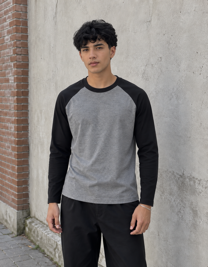 Fanaze Raglan T-Shirt, Black Charcoal Melange