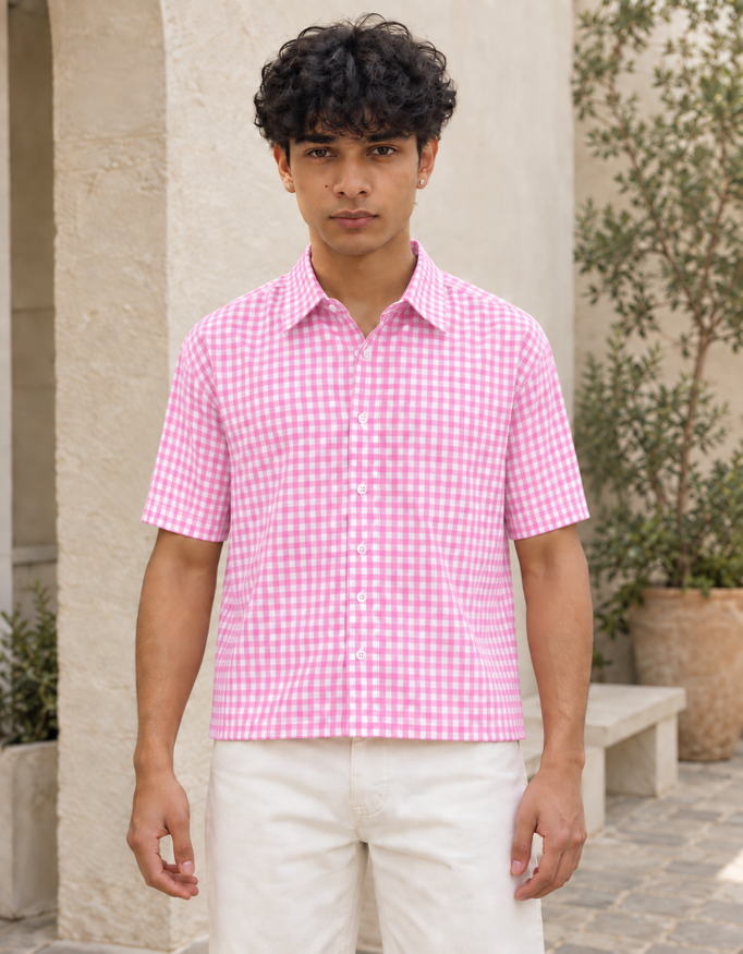 Fanaze Pink Gingham Oxford Boxy Fit Shirt