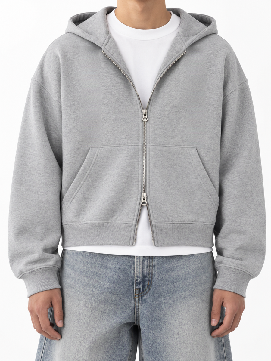 Fanaze Boxy Fit Double Zipper Hoodie, Grey