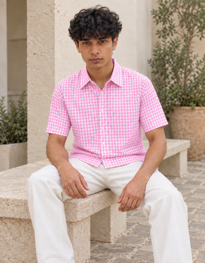 Fanaze Pink Gingham Oxford Boxy Fit Shirt