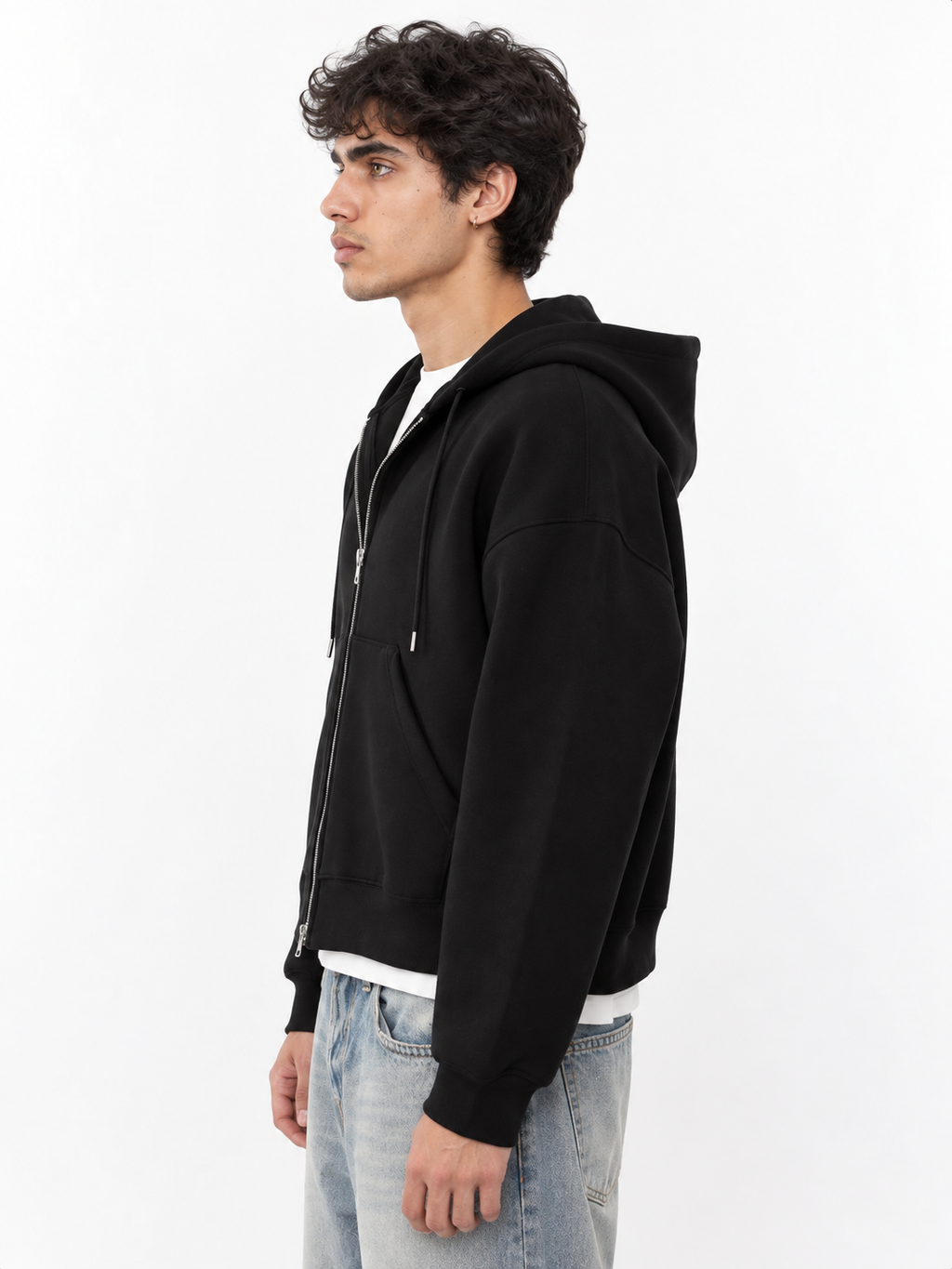 Fanaze Boxy Fit Double Zipper Black Hoodie