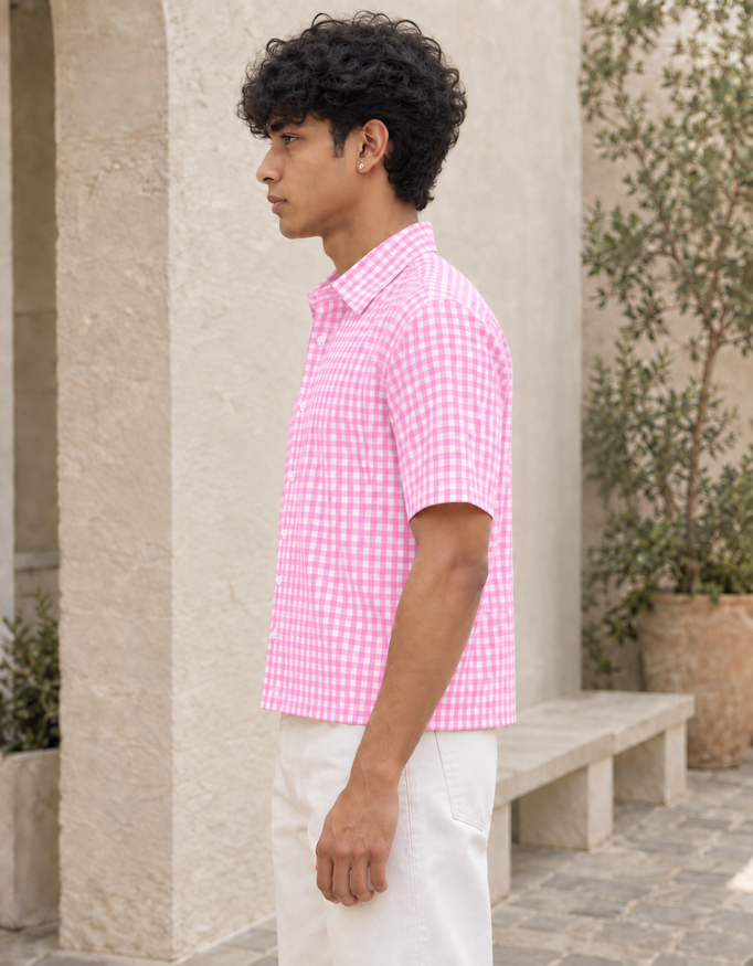 Fanaze Pink Gingham Oxford Boxy Fit Shirt
