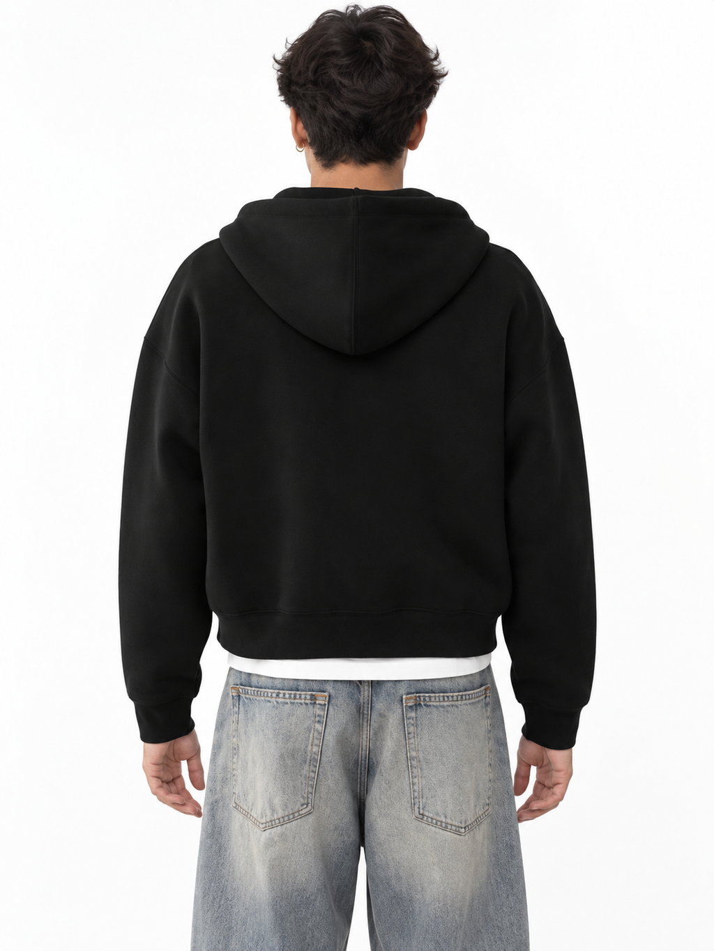 Fanaze Boxy Fit Double Zipper Black Hoodie