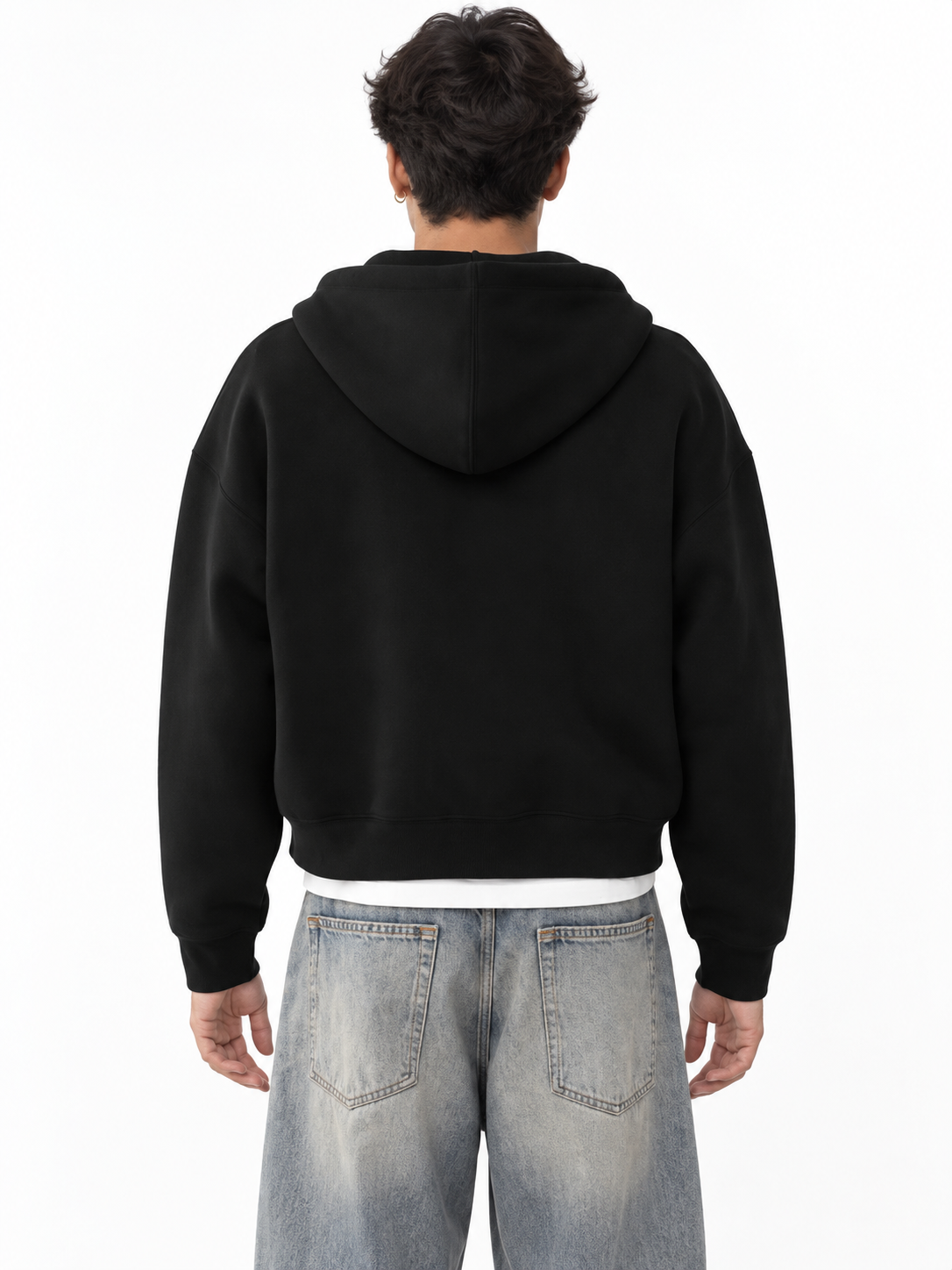 Fanaze Boxy Fit Double Zipper Black Hoodie