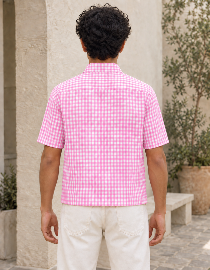 Fanaze Pink Gingham Oxford Boxy Fit Shirt