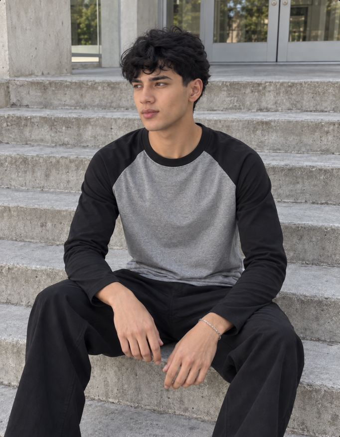 Fanaze Raglan T-Shirt, Black Charcoal Melange