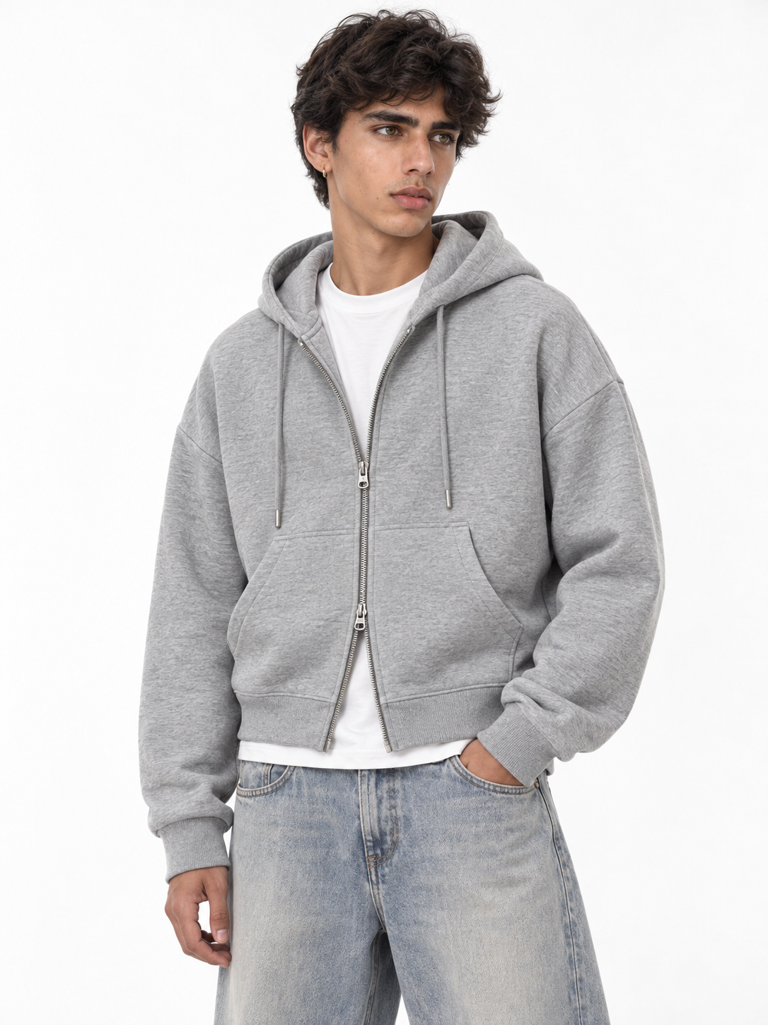 Fanaze Boxy Fit Double Zipper Black Hoodie