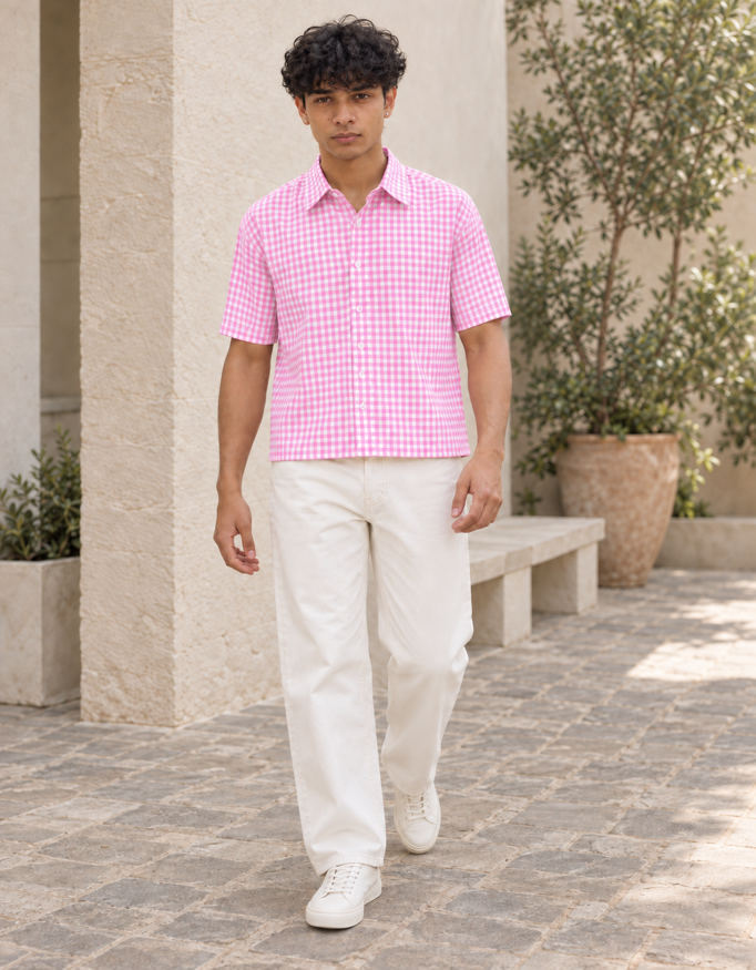 Fanaze Pink Gingham Oxford Boxy Fit Shirt