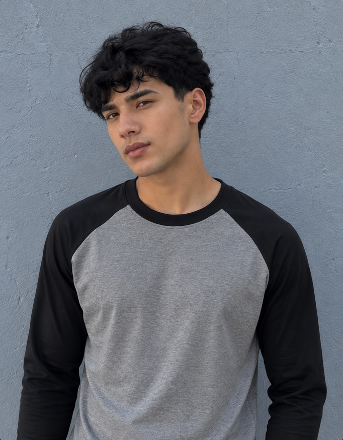 Fanaze Raglan T-Shirt, Black Charcoal Melange