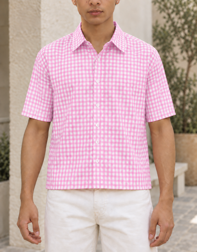 Fanaze Pink Gingham Oxford Boxy Fit Shirt