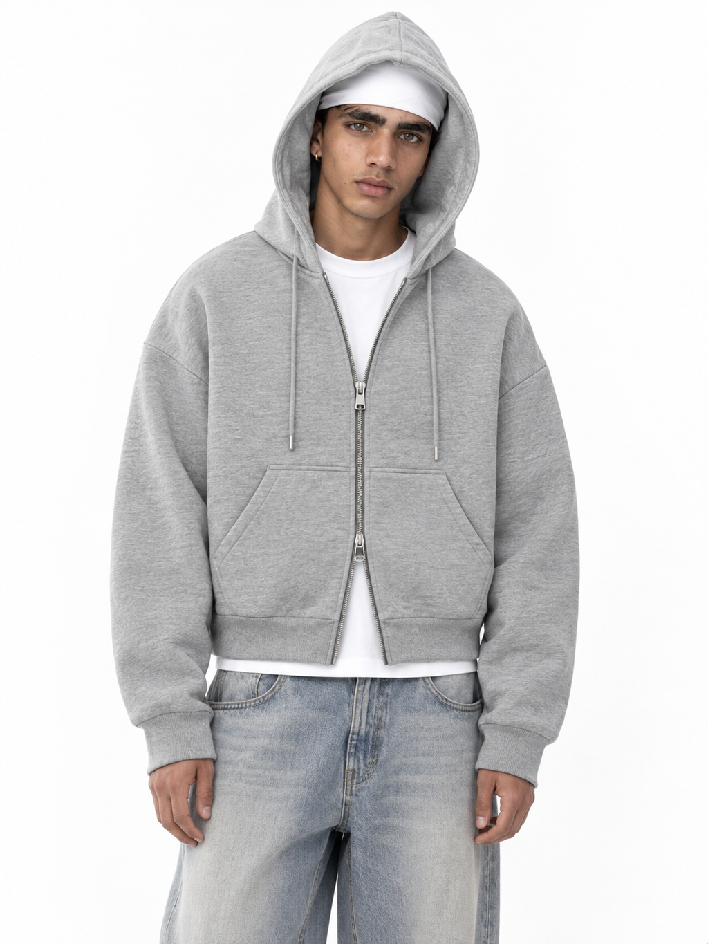 Fanaze Boxy Fit Double Zipper Black Hoodie