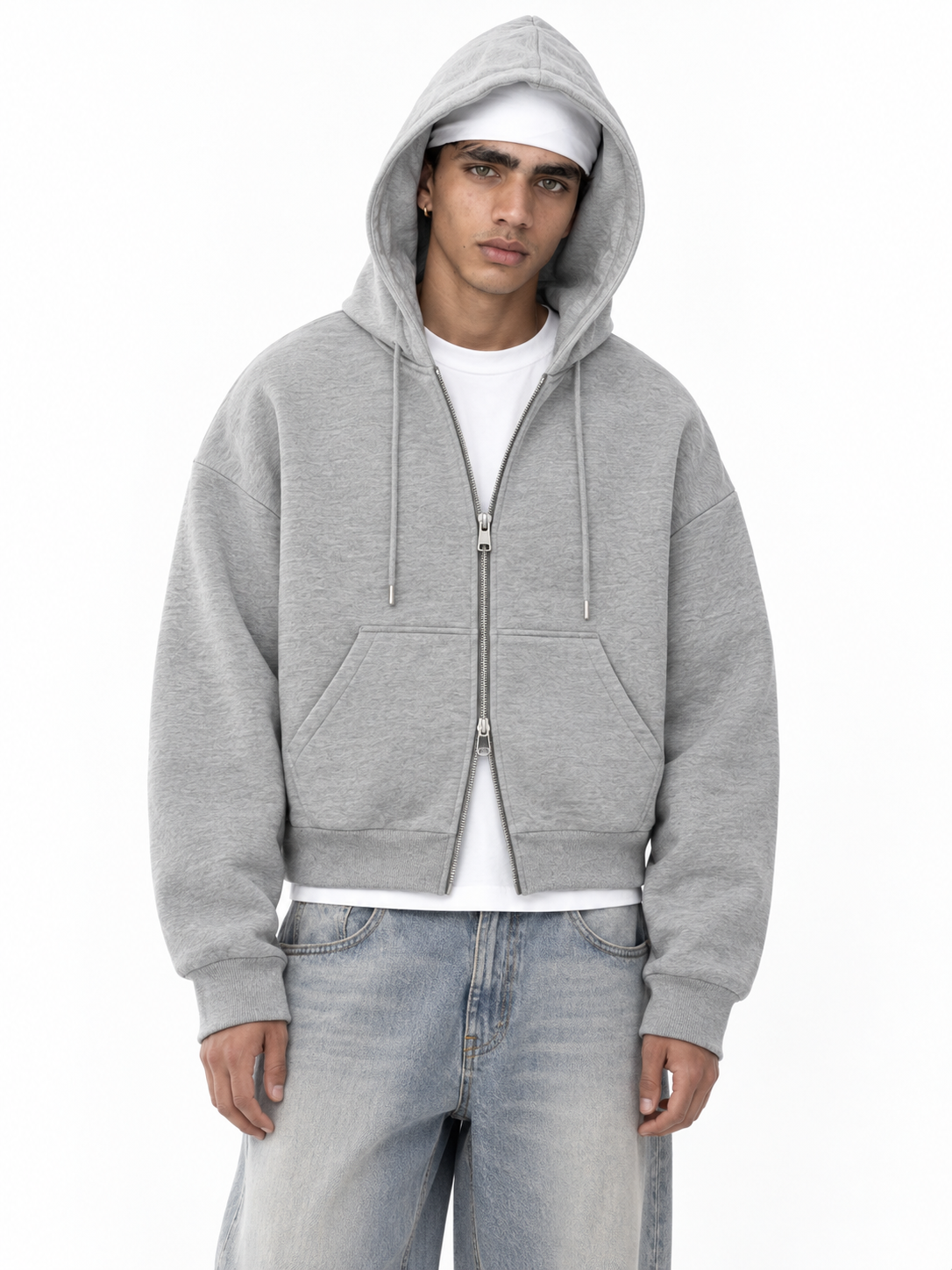 Fanaze Boxy Fit Double Zipper Black Hoodie