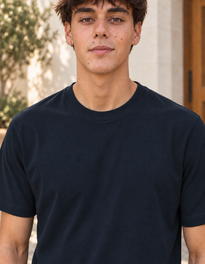 Classic Crew Plain T-Shirt, Navy Blue