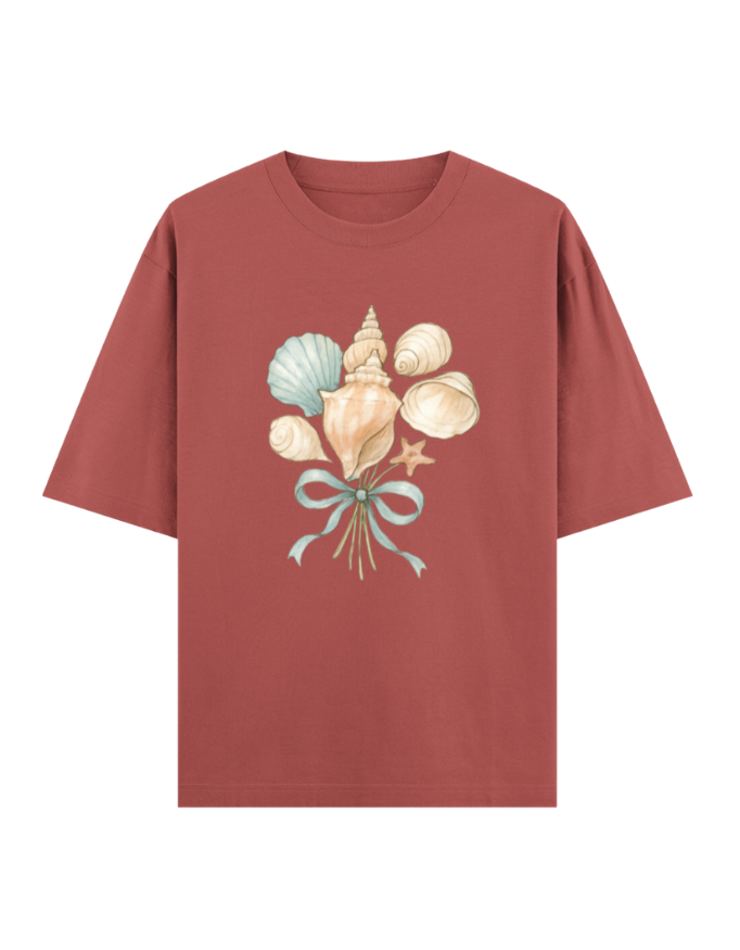 Seashell Bouquet with Blue Ribbon Oversized T-shirt