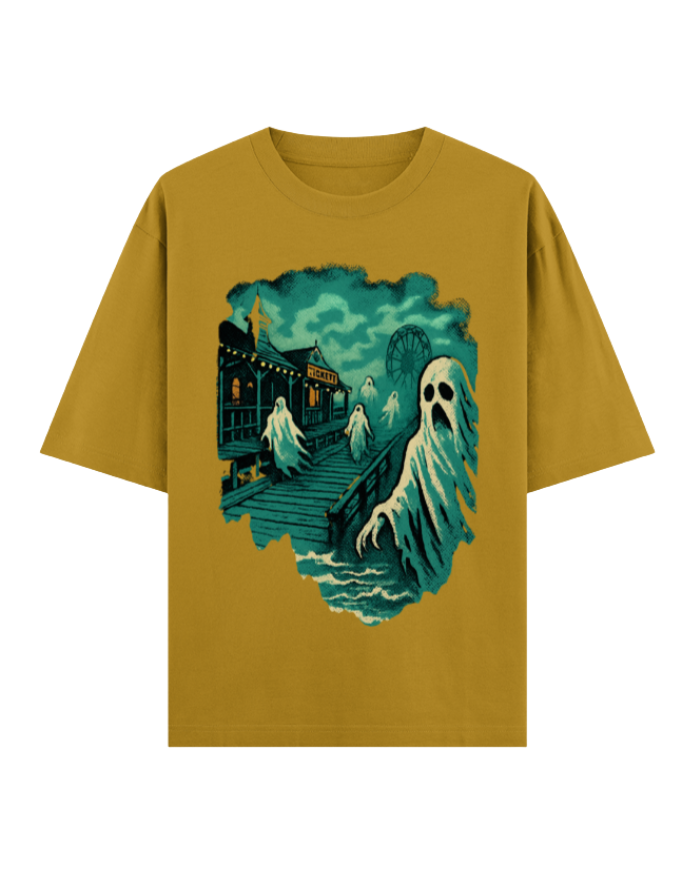 Ghostly Boardwalk Haunt Oversized Halloween T-shirt