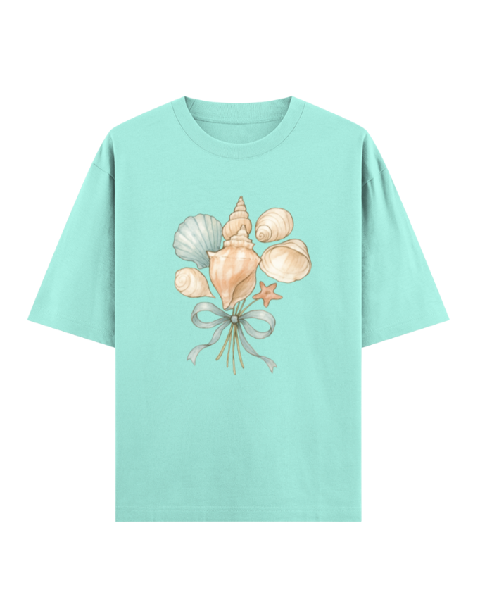 Seashell Bouquet with Blue Ribbon Oversized T-shirt