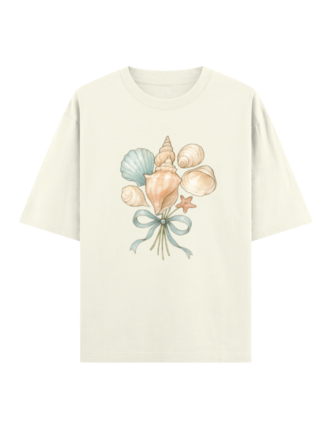 Seashell Bouquet with Blue Ribbon Oversized T-shirt