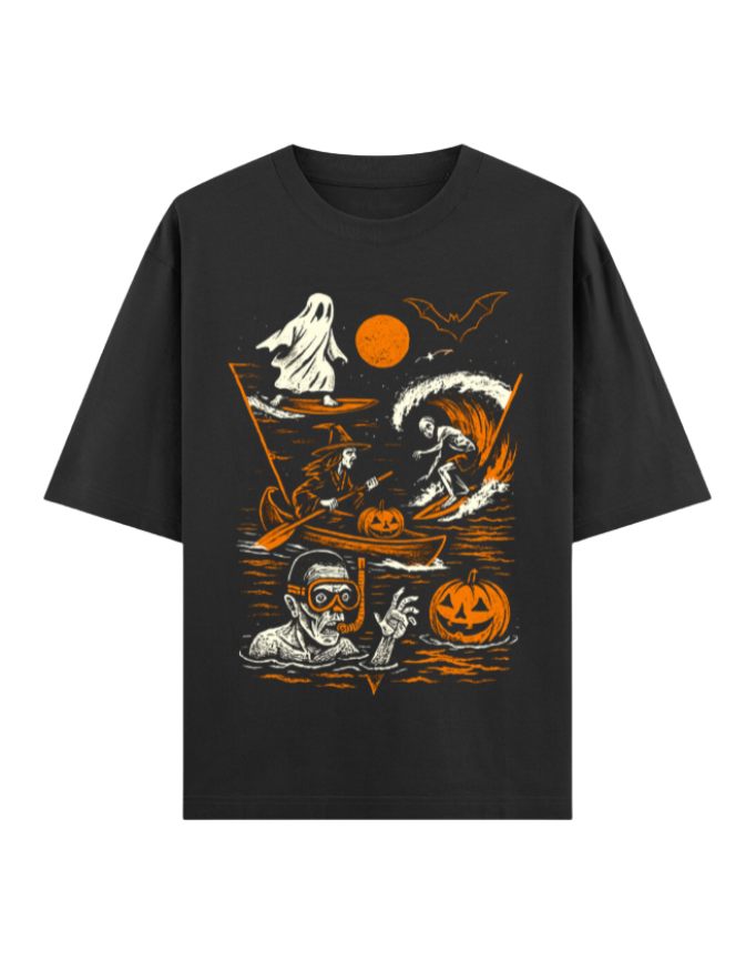 Spooky Surfing Night Oversized Halloween T-shirt