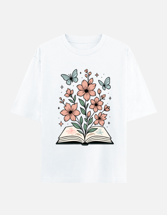 Blooming Book with Butterflies Oversized T-shirt