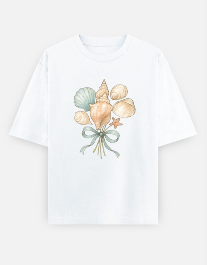 Seashell Bouquet with Blue Ribbon Oversized T-shirt