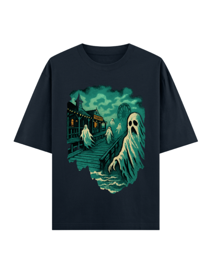Ghostly Boardwalk Haunt Oversized Halloween T-shirt