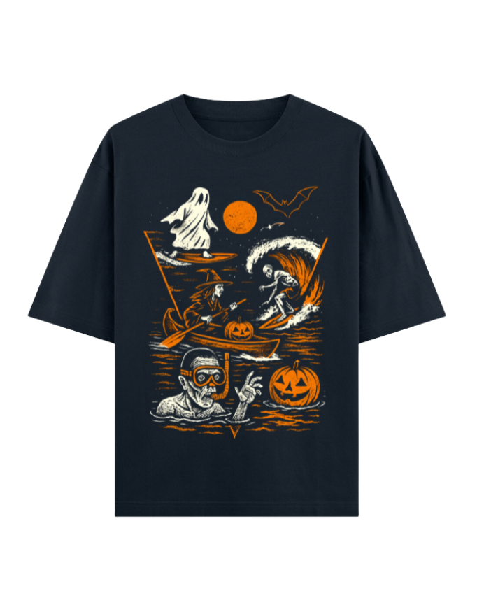 Spooky Surfing Night Oversized Halloween T-shirt