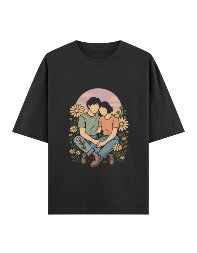 Timeless Love Amidst Blossoms Oversized T-shirt