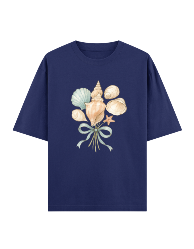 Seashell Bouquet with Blue Ribbon Oversized T-shirt
