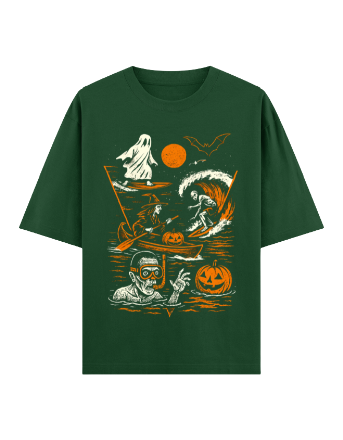 Spooky Surfing Night Oversized Halloween T-shirt