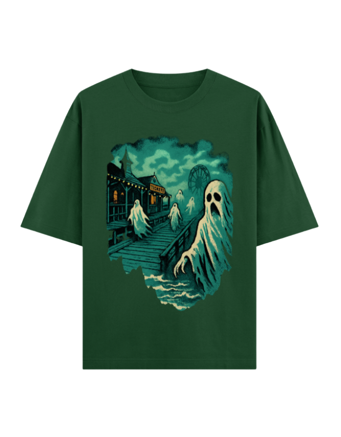 Ghostly Boardwalk Haunt Oversized Halloween T-shirt