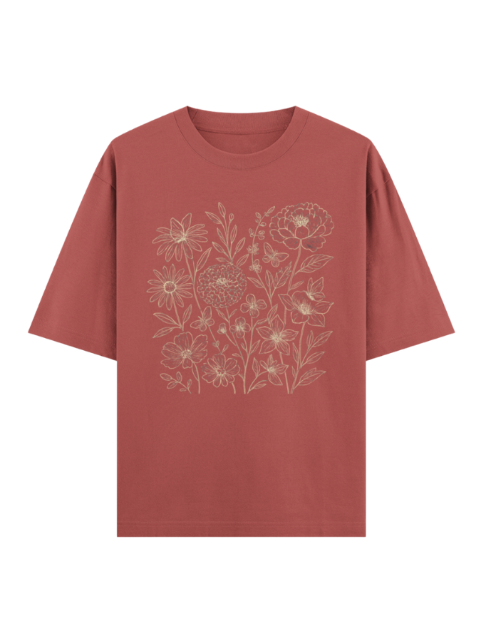 Elegant Floral Line Art Oversized T-shirt