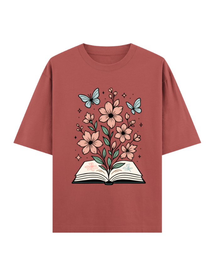 Blooming Book with Butterflies Oversized T-shirt