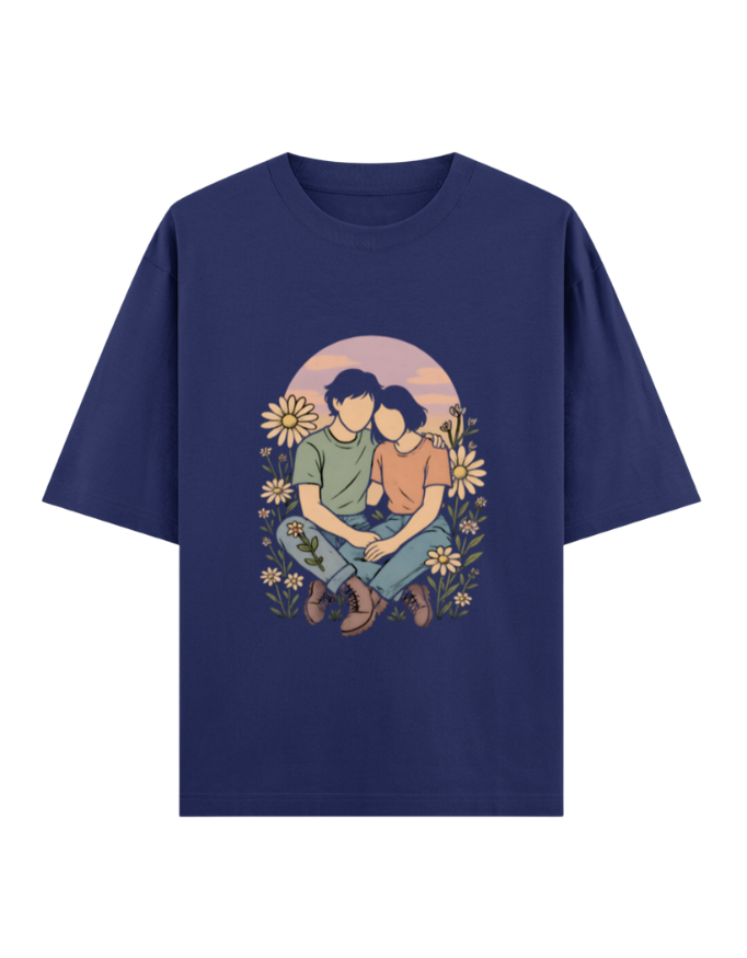 Timeless Love Amidst Blossoms Oversized T-shirt