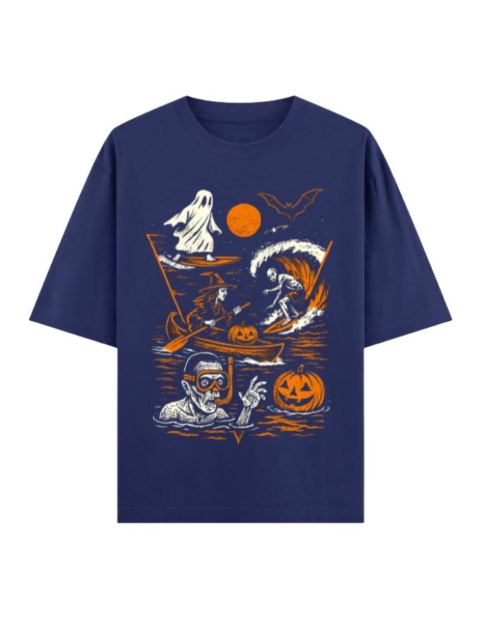 Spooky Surfing Night Oversized Halloween T-shirt