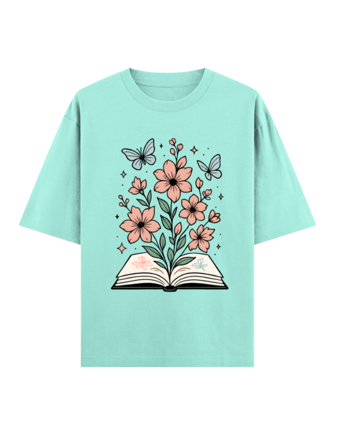Blooming Book with Butterflies Oversized T-shirt