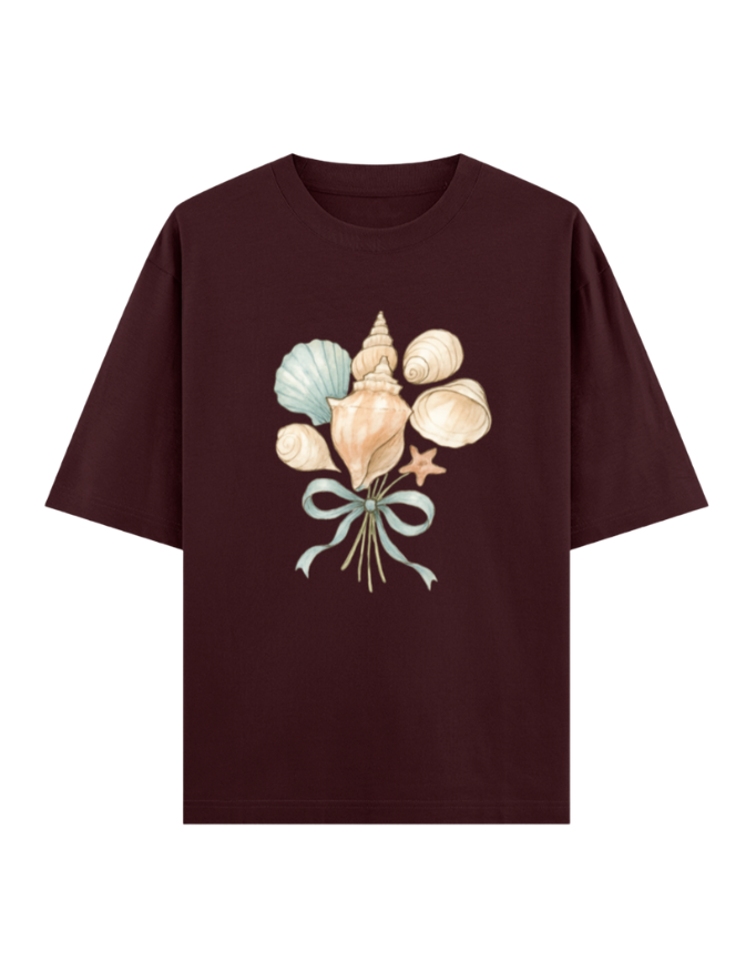 Seashell Bouquet with Blue Ribbon Oversized T-shirt
