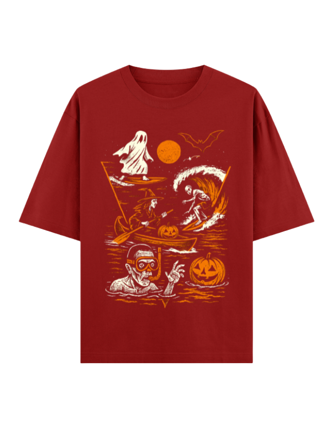 Spooky Surfing Night Oversized Halloween T-shirt