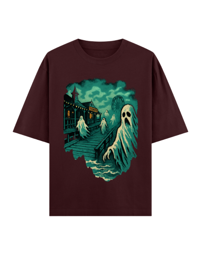 Ghostly Boardwalk Haunt Oversized Halloween T-shirt
