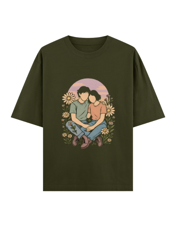 Timeless Love Amidst Blossoms Oversized T-shirt
