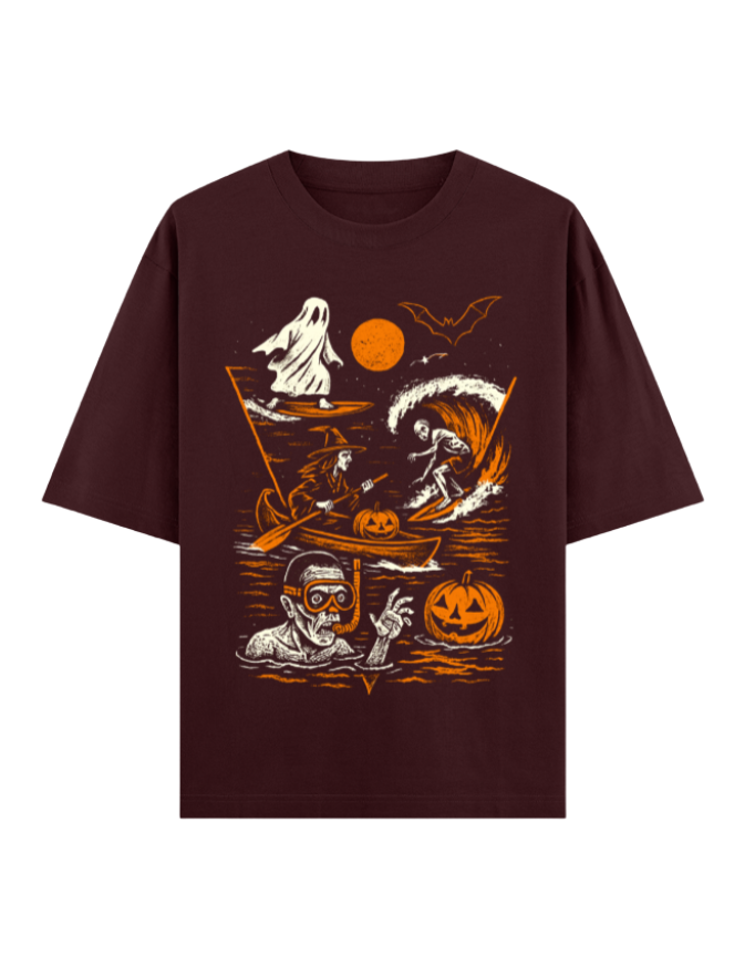 Spooky Surfing Night Oversized Halloween T-shirt
