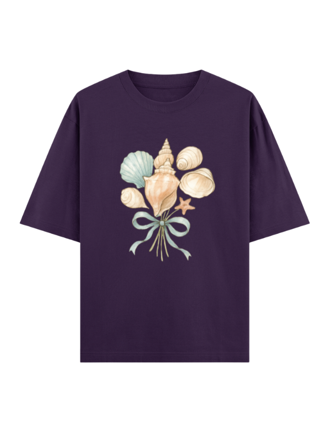 Seashell Bouquet with Blue Ribbon Oversized T-shirt