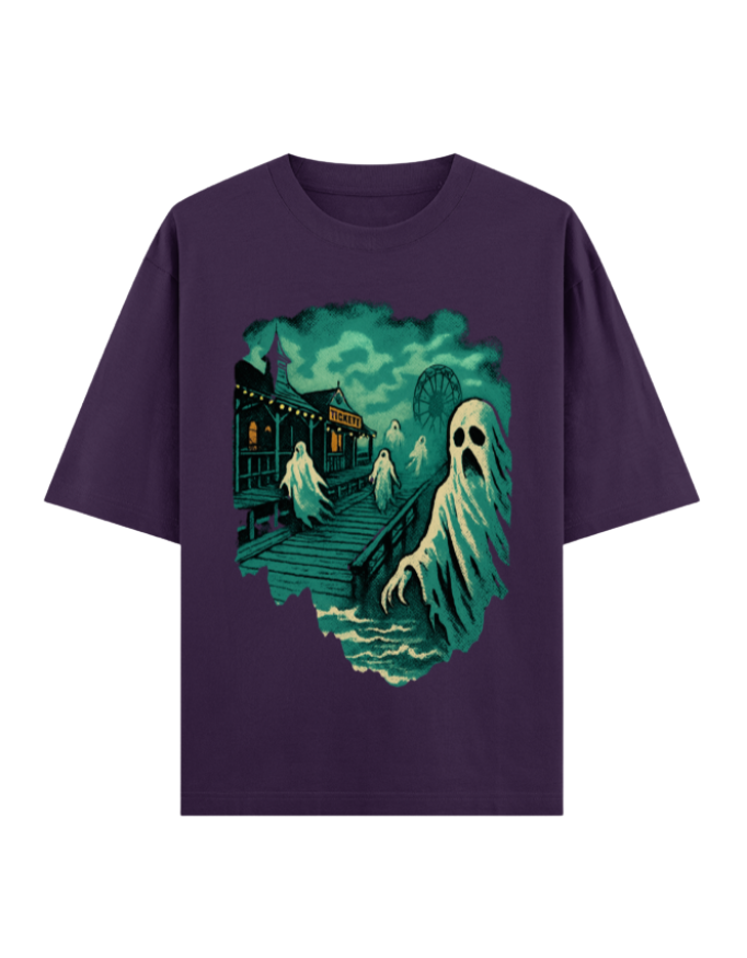 Ghostly Boardwalk Haunt Oversized Halloween T-shirt