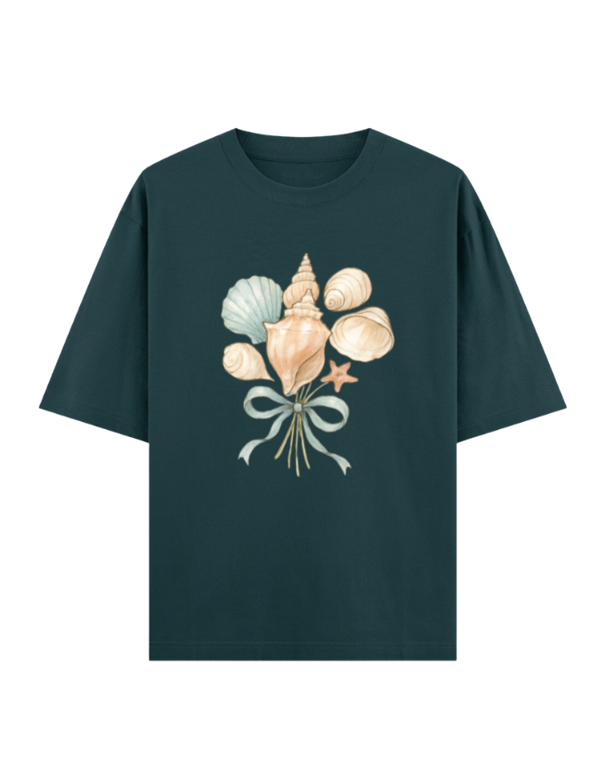 Seashell Bouquet with Blue Ribbon Oversized T-shirt