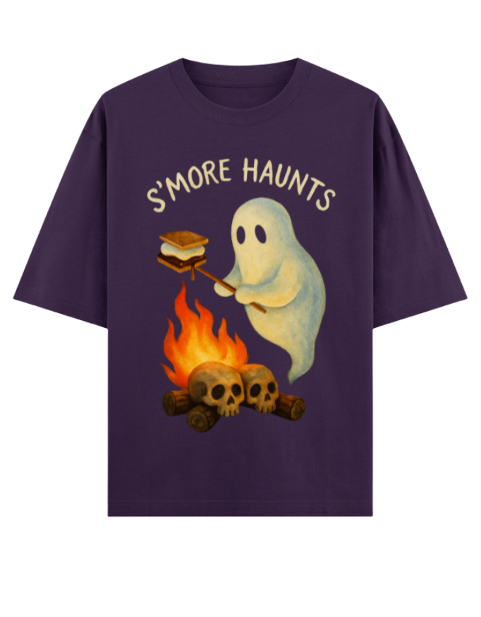 Ghostly S’more Roasting Oversized Halloween T-shirt