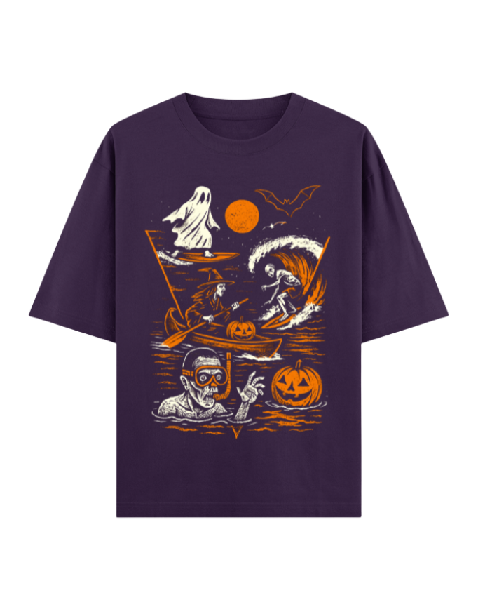 Spooky Surfing Night Oversized Halloween T-shirt