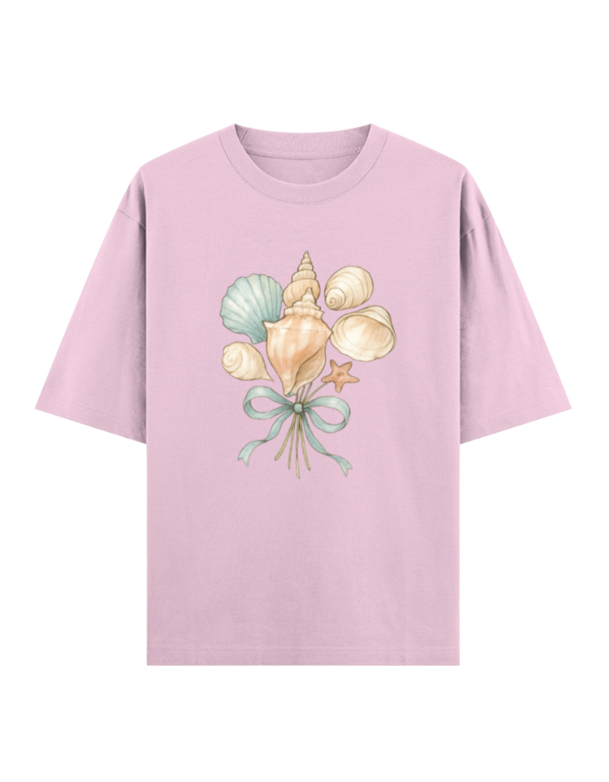 Seashell Bouquet with Blue Ribbon Oversized T-shirt
