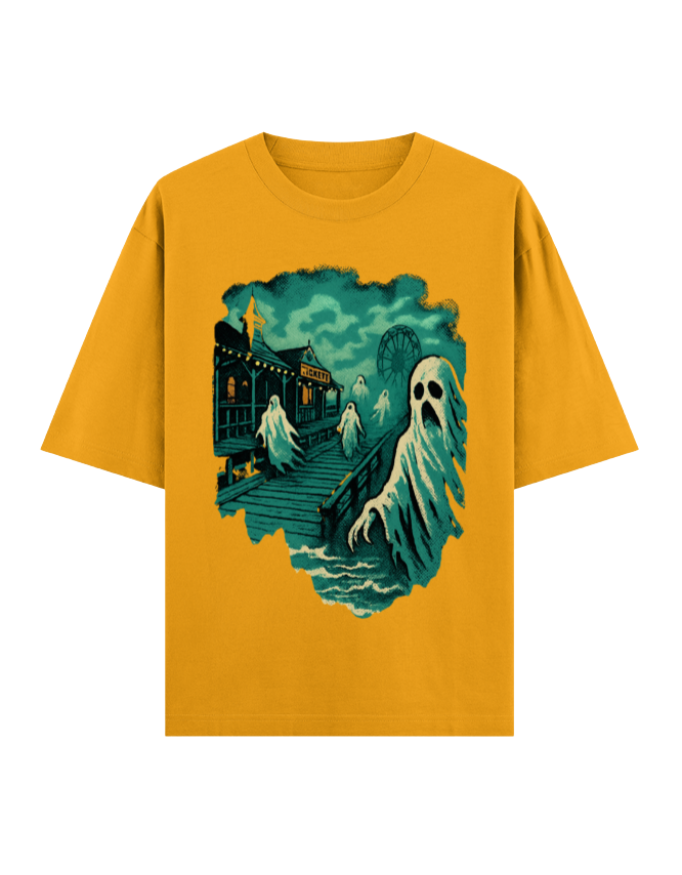 Ghostly Boardwalk Haunt Oversized Halloween T-shirt