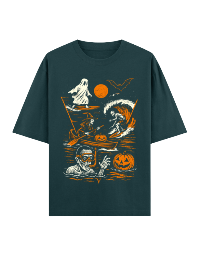 Spooky Surfing Night Oversized Halloween T-shirt