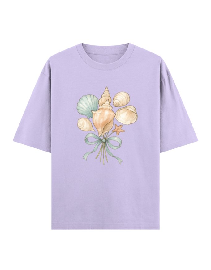 Seashell Bouquet with Blue Ribbon Oversized T-shirt