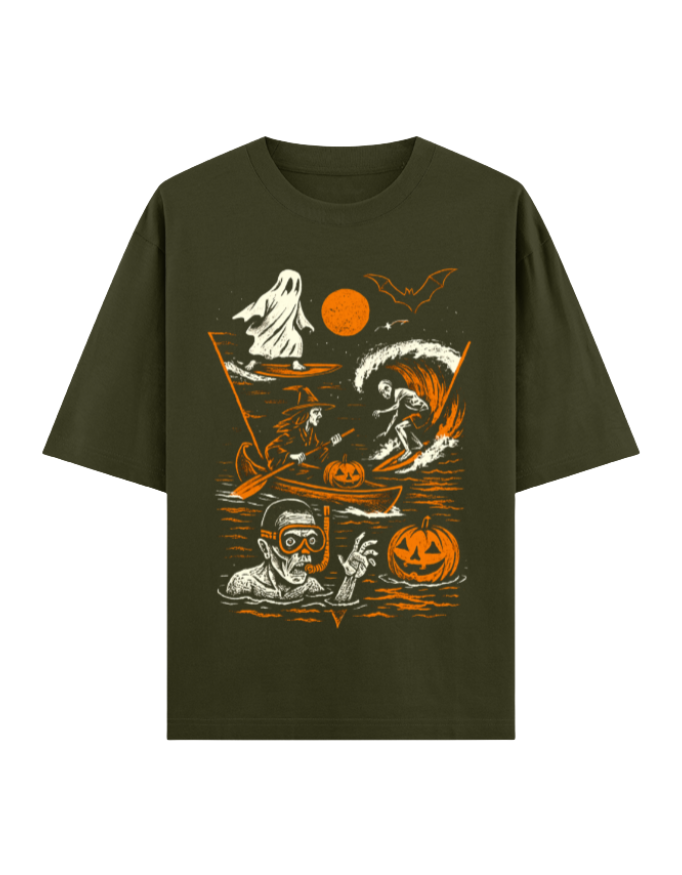 Spooky Surfing Night Oversized Halloween T-shirt